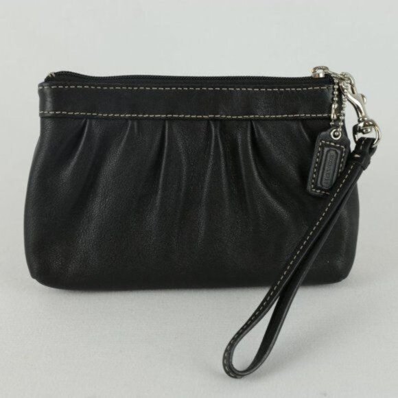Coach Women's Black Leather Zip Closure Wristlet - Picture 1 of 4